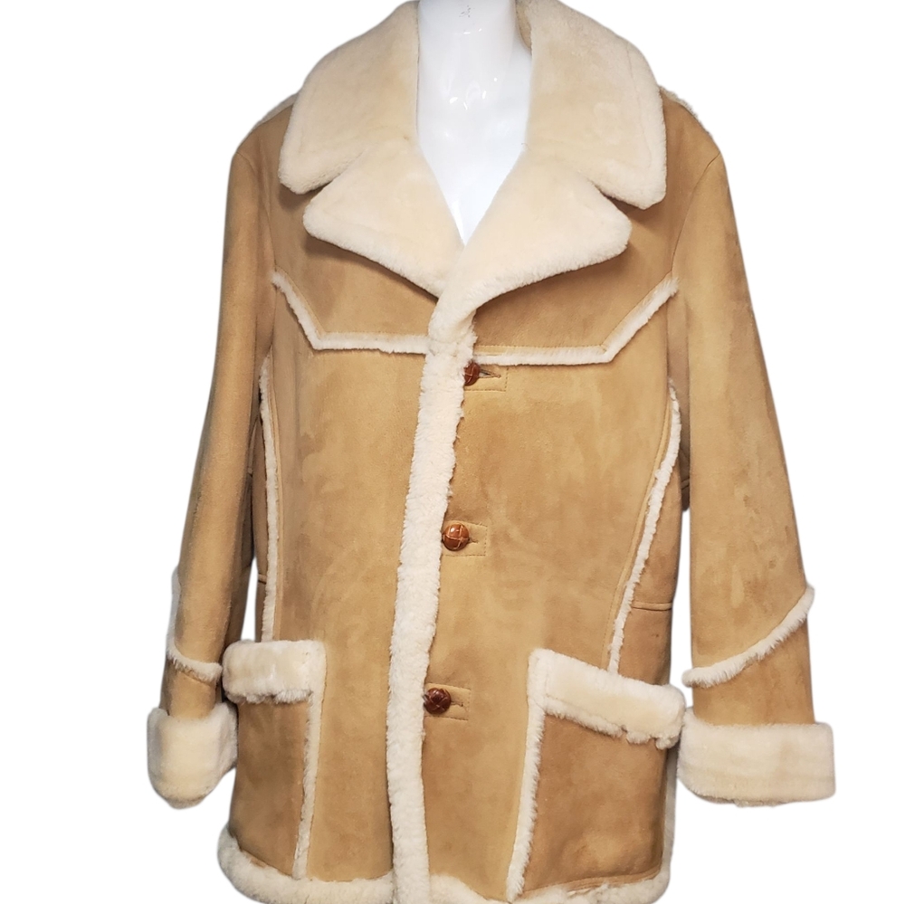 Vintage Ardney Lamb Skin Suede Western Coat Shearling Lining Men's Size Large 42
